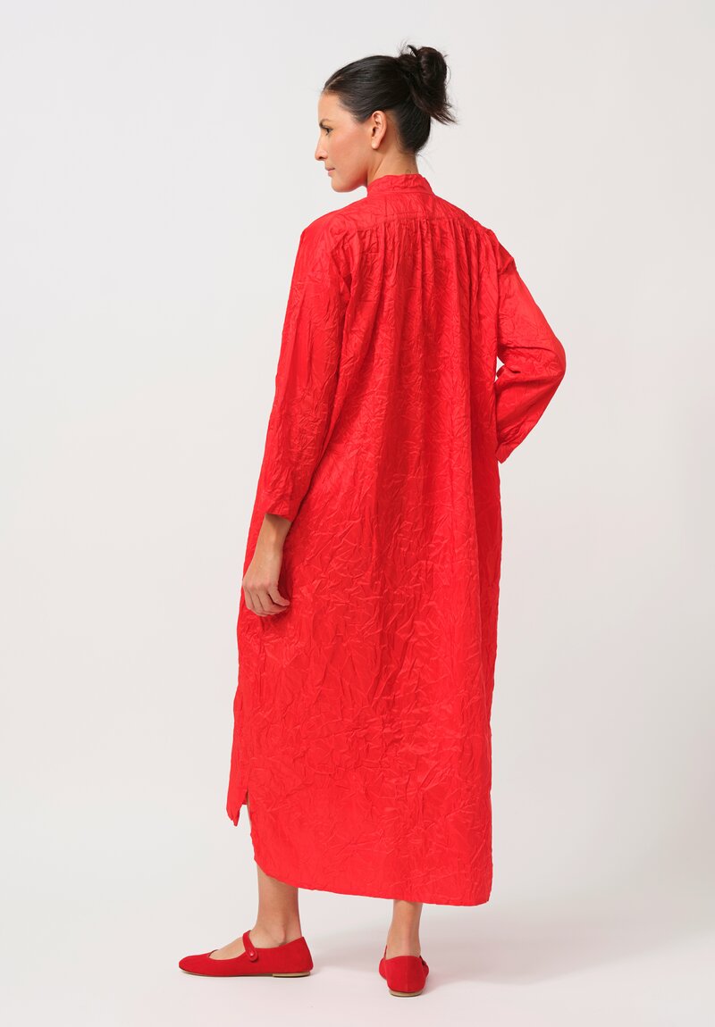 Daniela Gregis Washed Silk Long Kora Shirt Dress in Rosso Red	