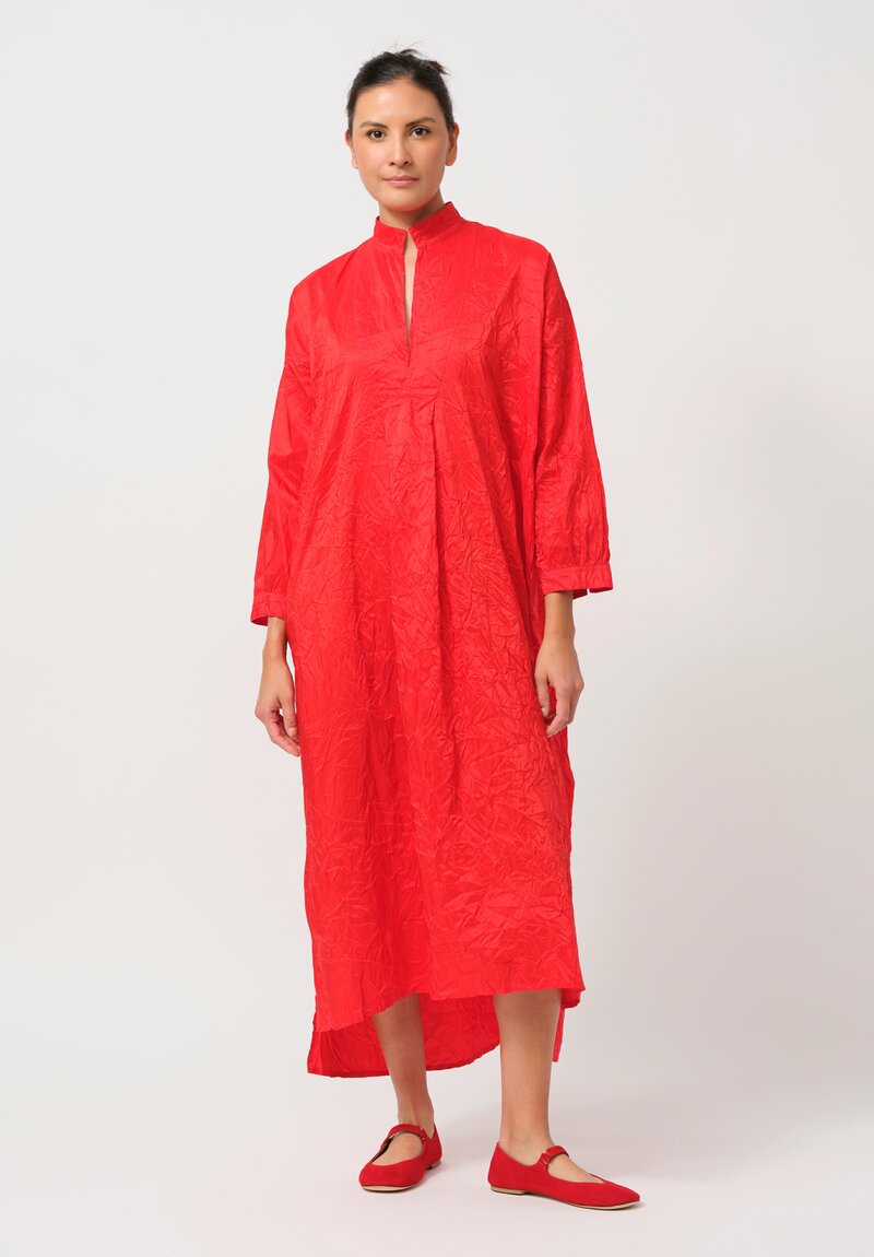 Daniela Gregis Washed Silk Long Kora Shirt Dress in Rosso Red	