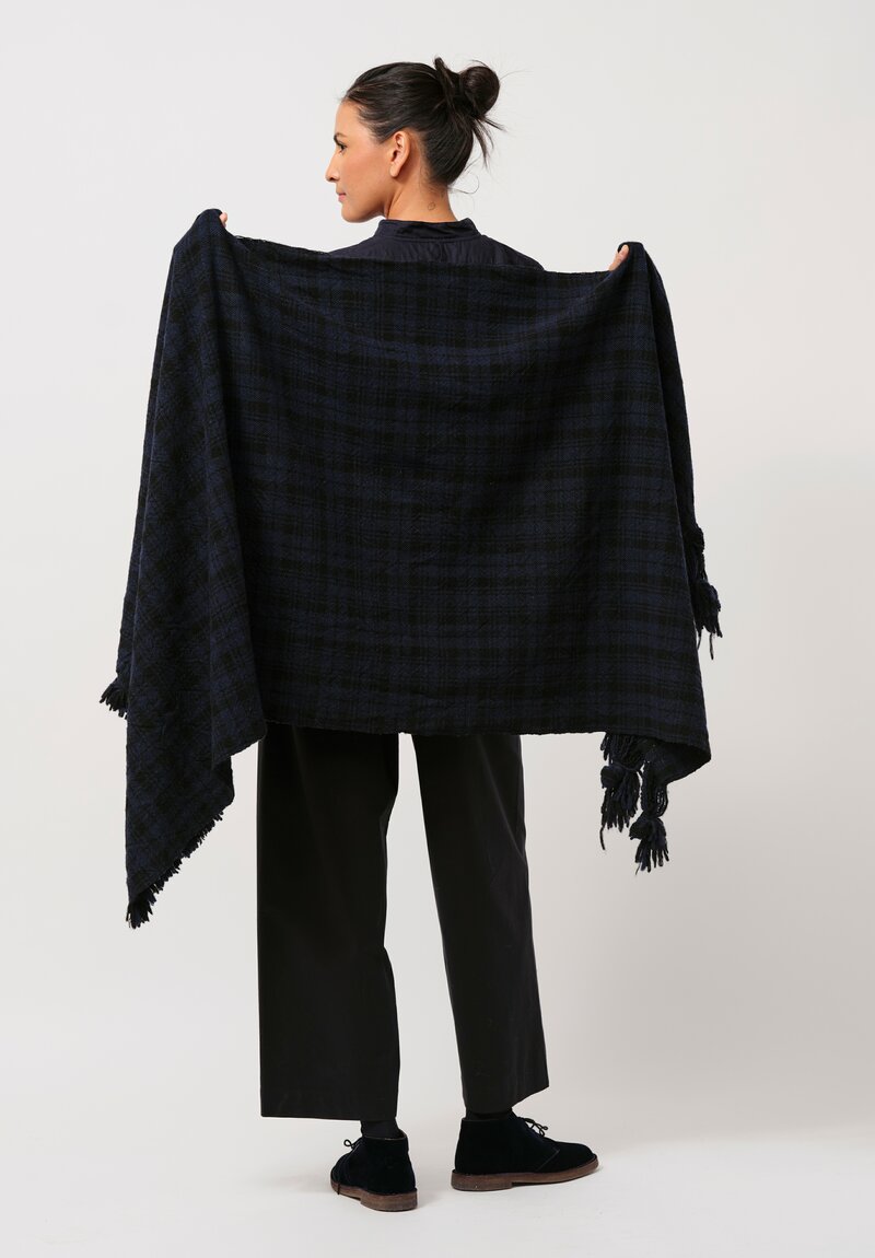 Daniela Gregis Tono Lavato Cashmere Scialle Shawl in Nero Black & Dark Blue	