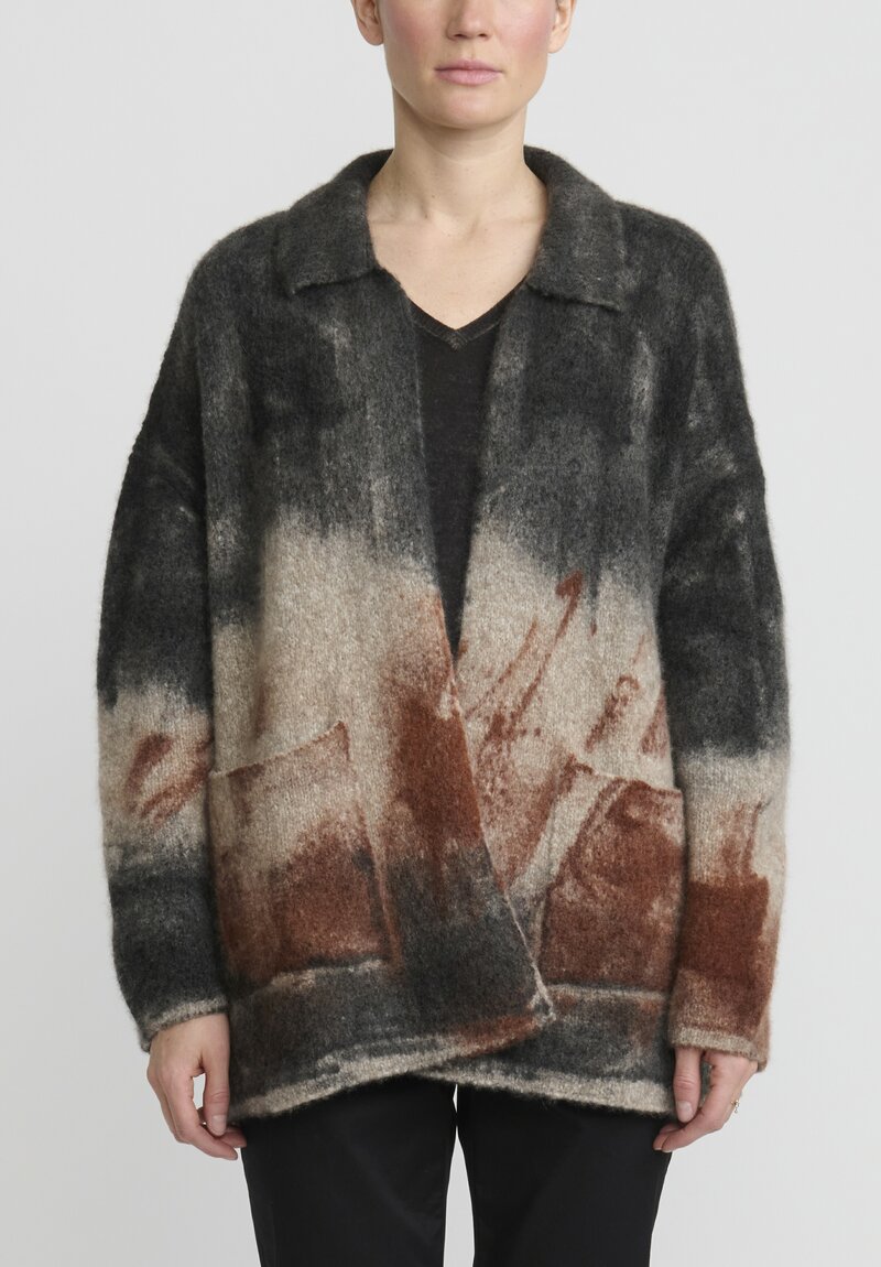 f Cashmere Hand-Painted Marianne Cardigan in Black & Rust