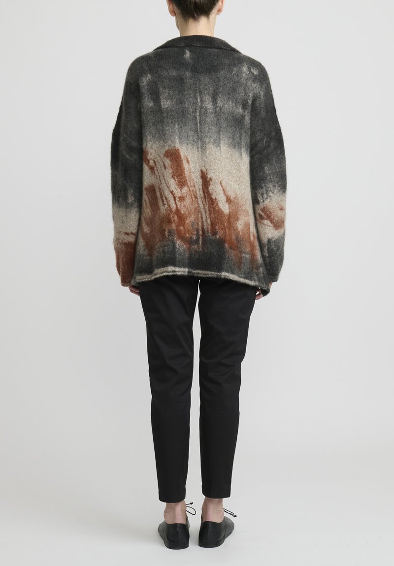 f Cashmere Hand-Painted Marianne Cardigan in Black & Rust