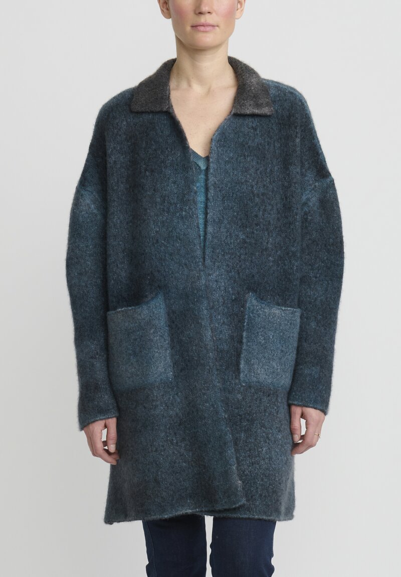 f Cashmere Hand-Painted Long Marianne Cardigan in Blue & Green