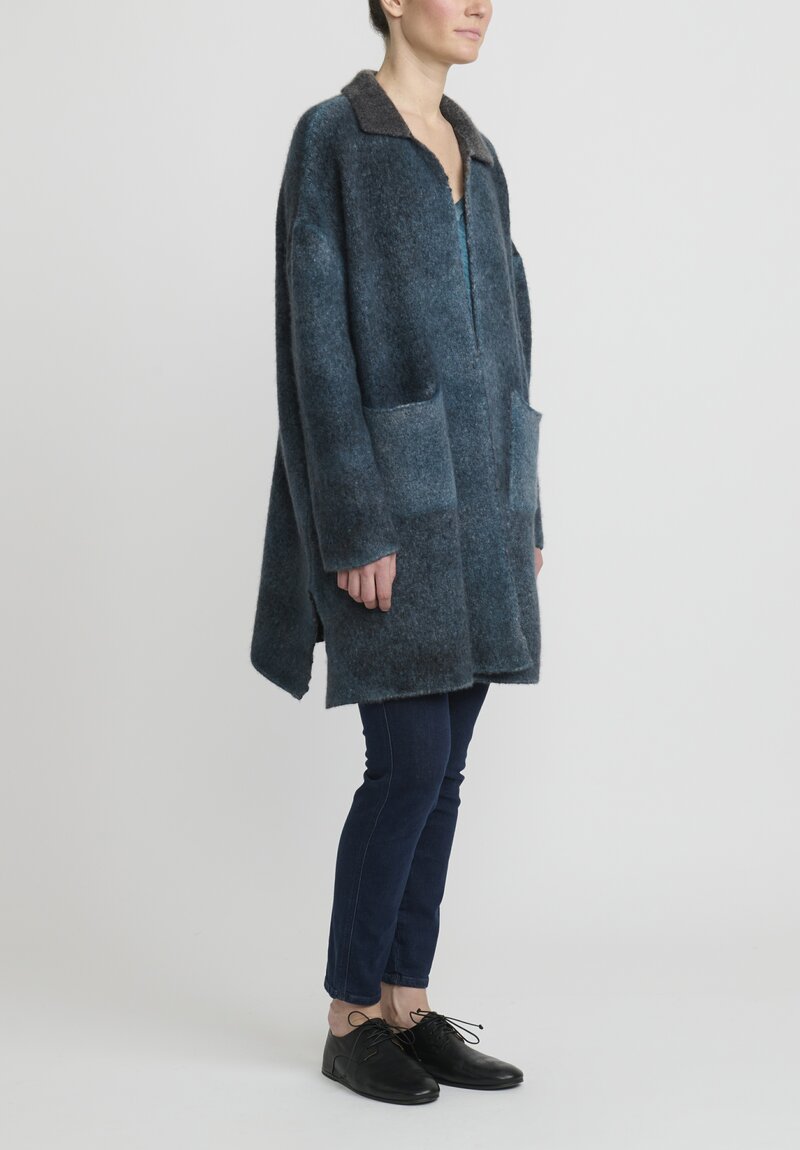 f Cashmere Hand-Painted Long Marianne Cardigan in Blue & Green