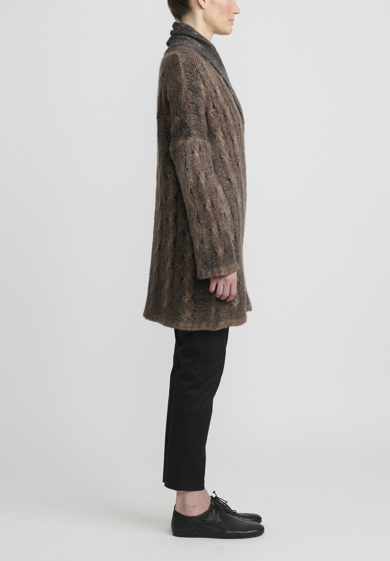 F Cashmere Hand-Painted Cable Knit Cardigan in Nero Brown | Santa Fe Dry  Goods . Workshop . Wild Life