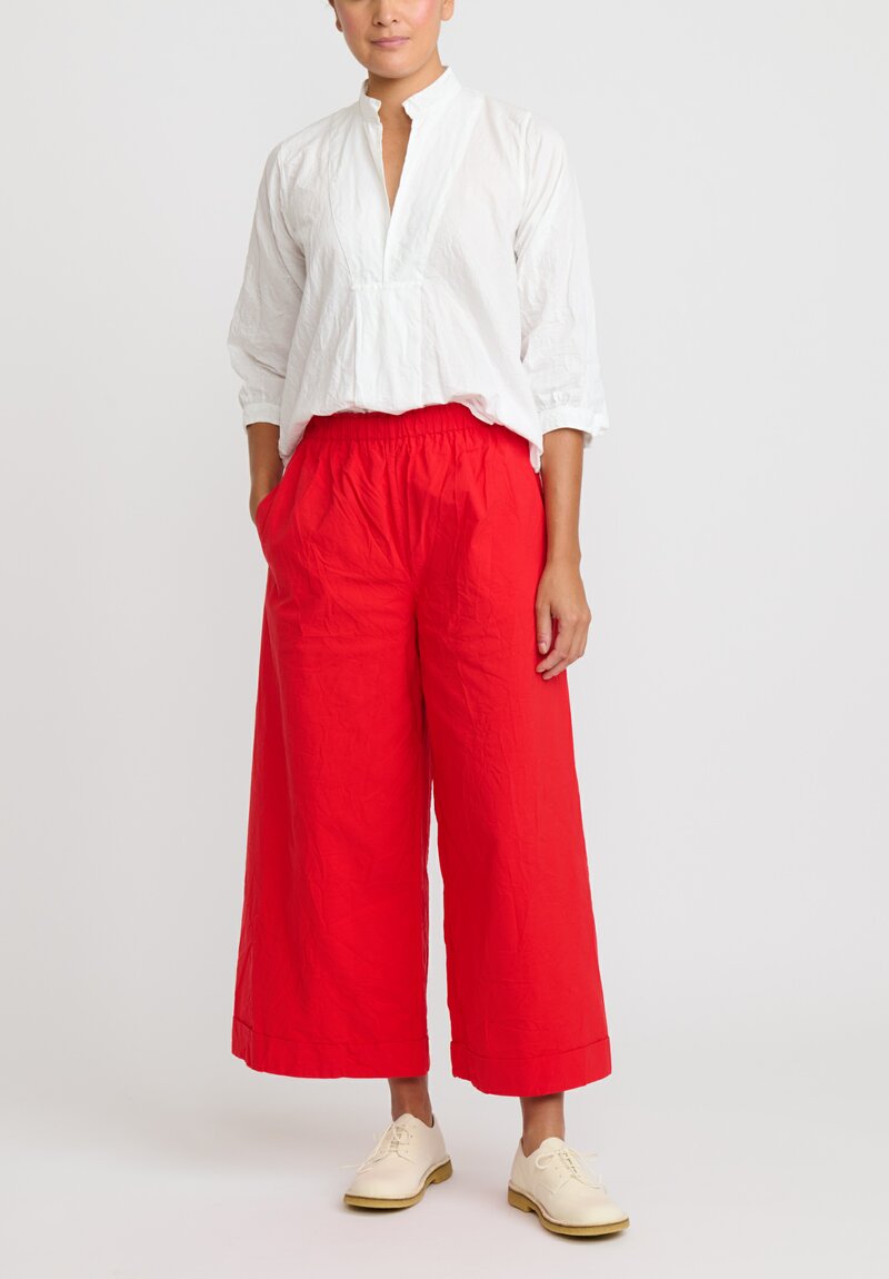 Daniela Gregis Washed Cotton Wide Leg Pigiama Pants in Rosso Red