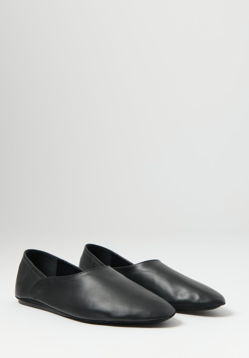 Jil Sander Leather Flat Ballet Slippers in Black