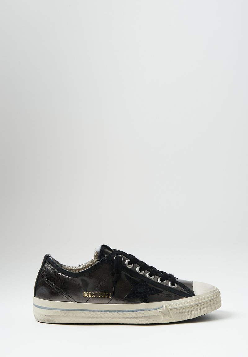 Golden Goose Metallic & Leather Python Print V-Star Binding Sneaker	