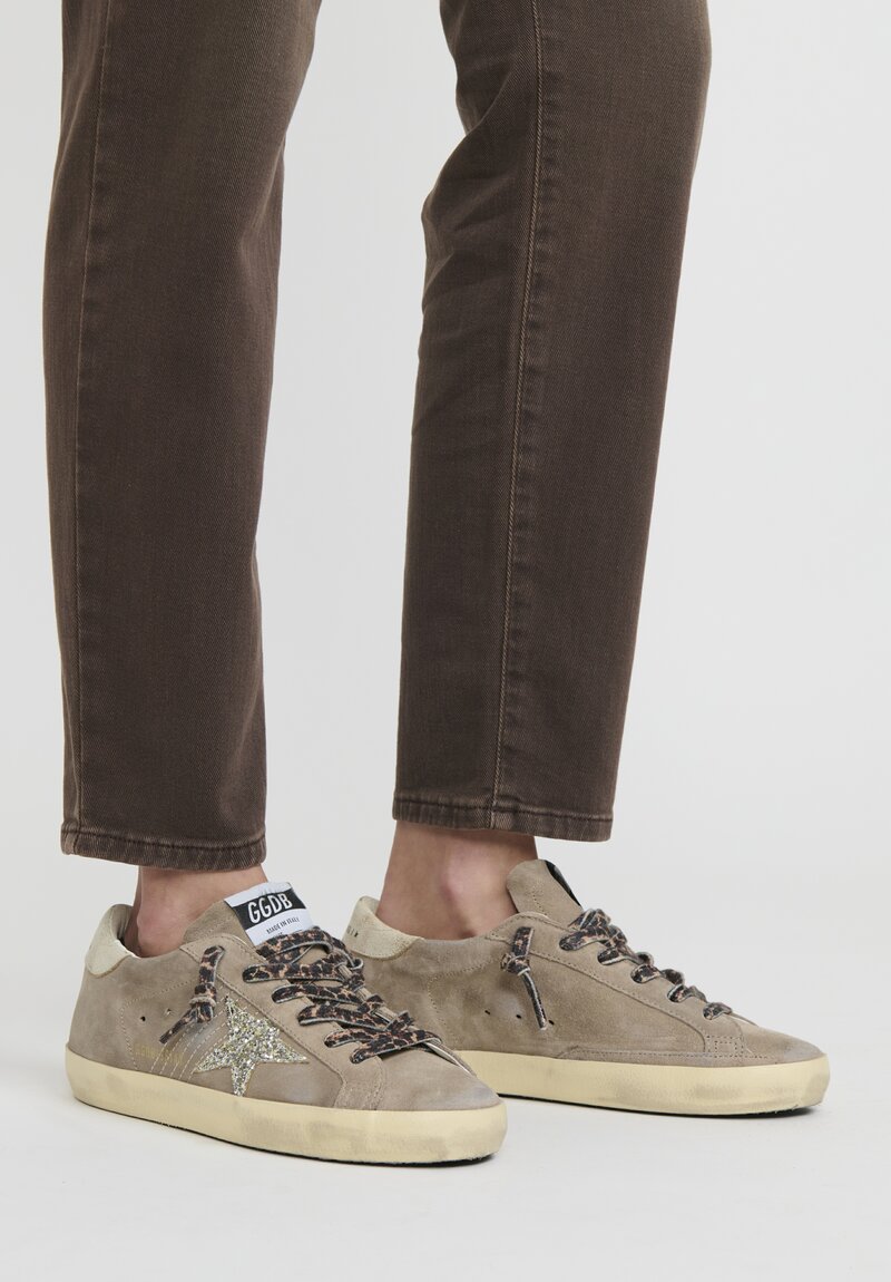 Golden Goose Suede Super Star Classic with List in Taupe & Platinum	