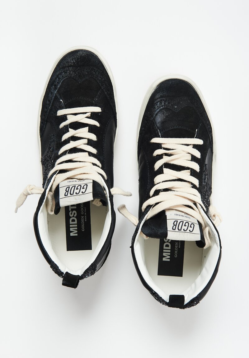Golden Goose Suede, Leather and Glitter Mid Star Classic Sneaker in Black	