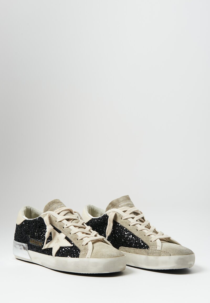 Golden Goose Glitter and Suede Super Star Classic Sneakers in Black & Taupe  | Santa Fe Dry Goods . Workshop . Wild Life