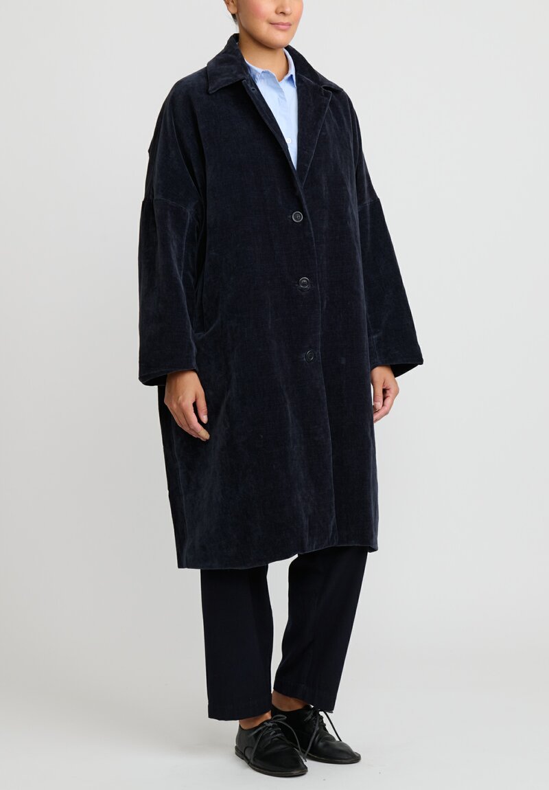 Casey Casey Cotton Velvet Big Blobby Coat in Navy Blue