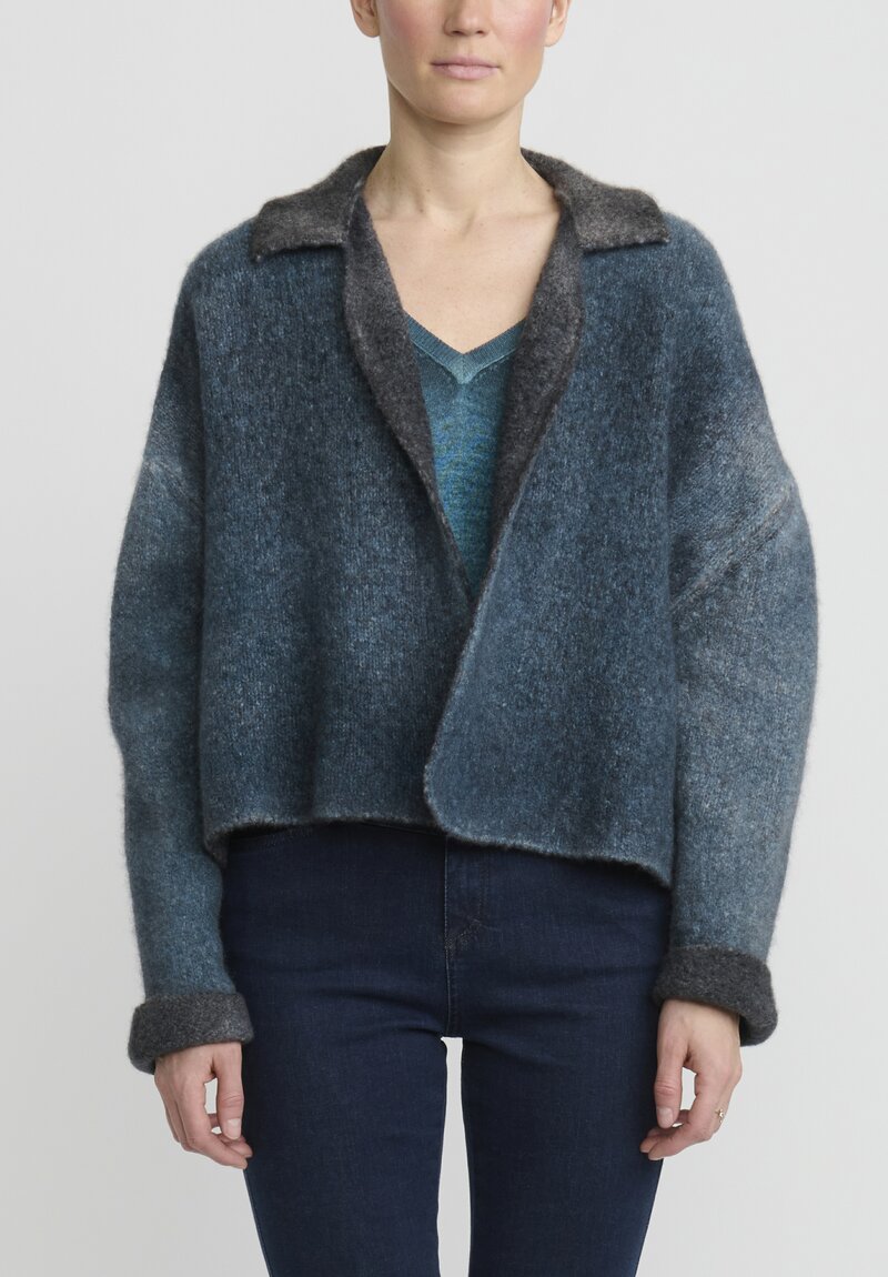 f Cashmere Hand-Painted Short Marianne Cardigan in Blue & Green