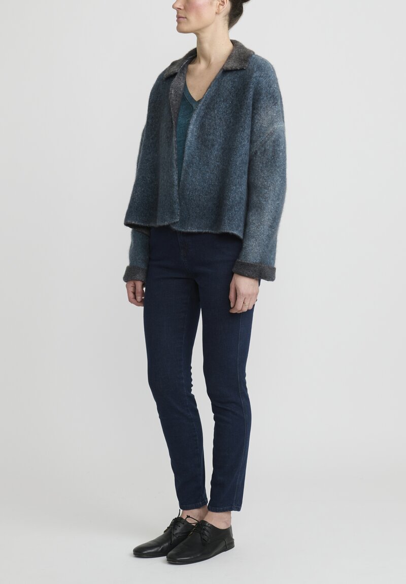 f Cashmere Hand-Painted Short Marianne Cardigan in Blue & Green