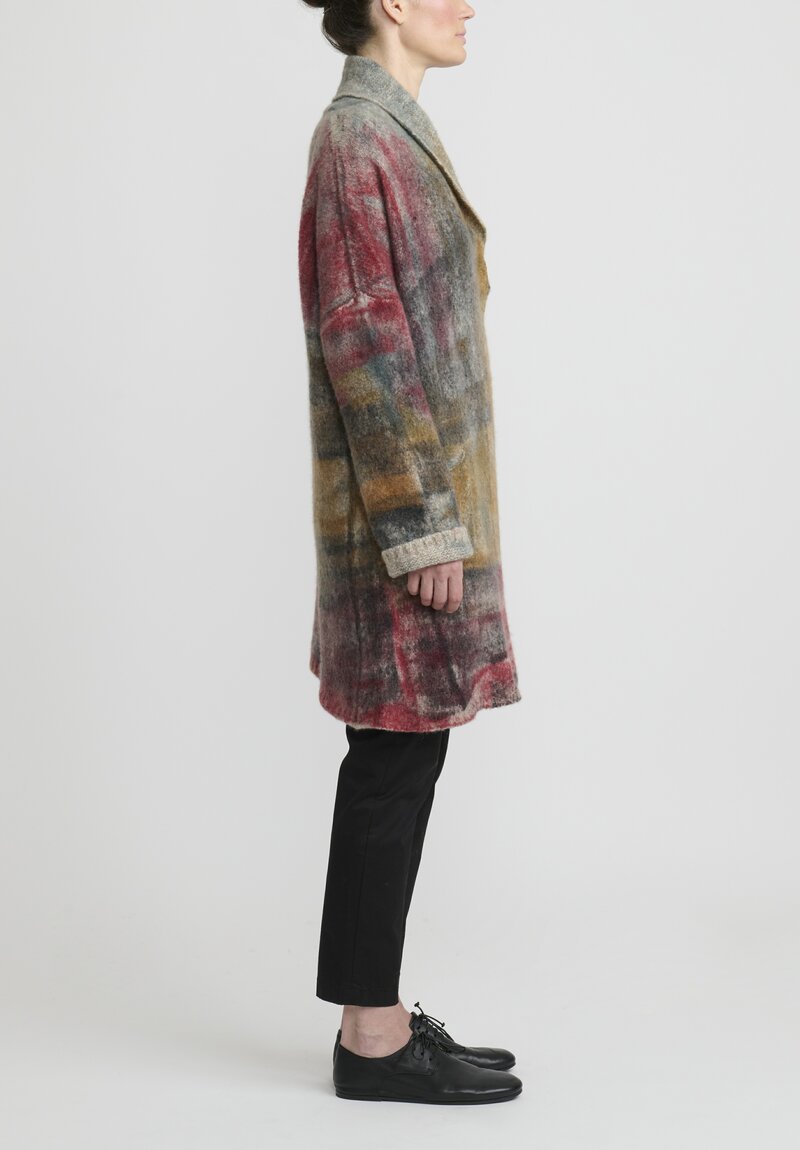 f Cashmere Hand-Painted Shawl Collar Cardigan in Grey & Rust