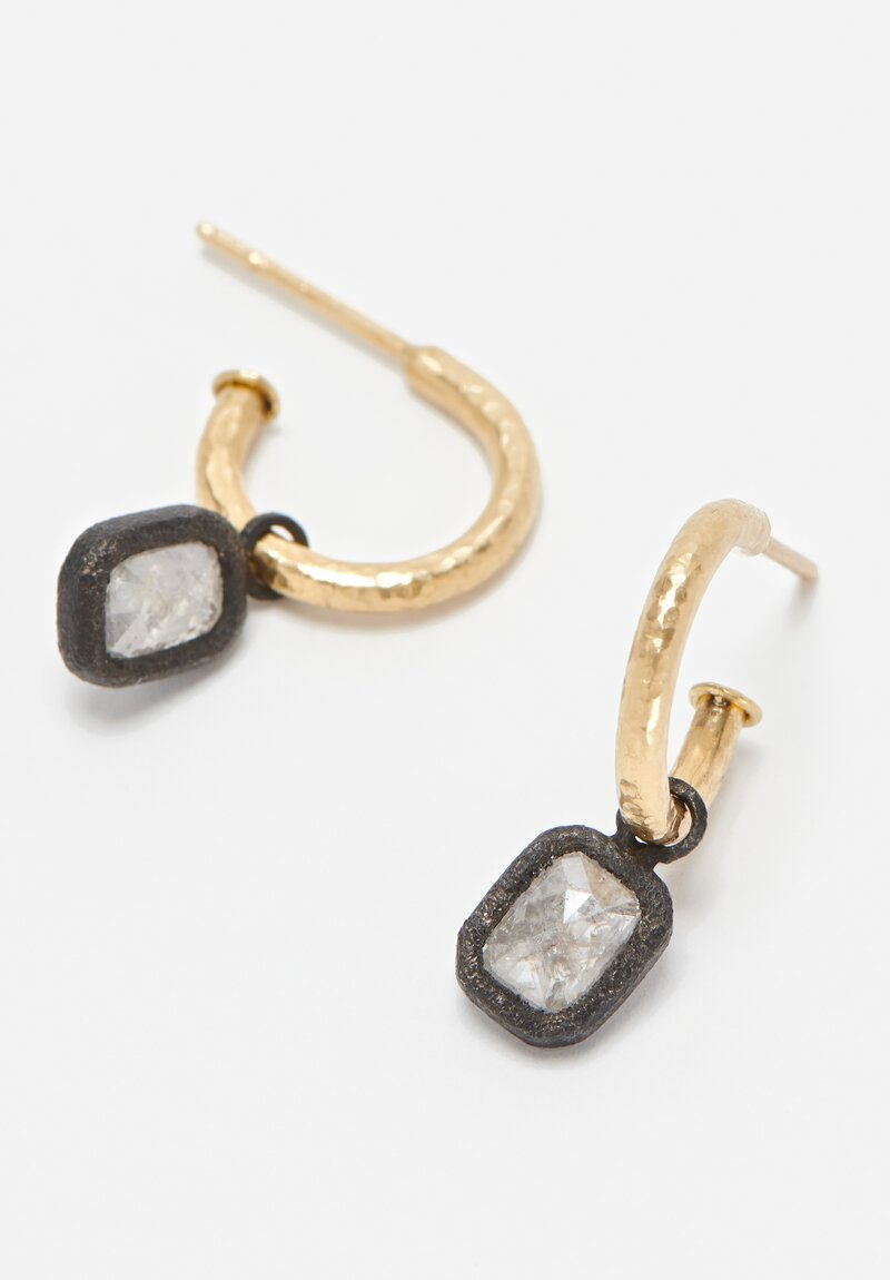 Tap By Todd Pownell 18k, 14k, Cushion Rose Cut Diamond Hoop Earring	