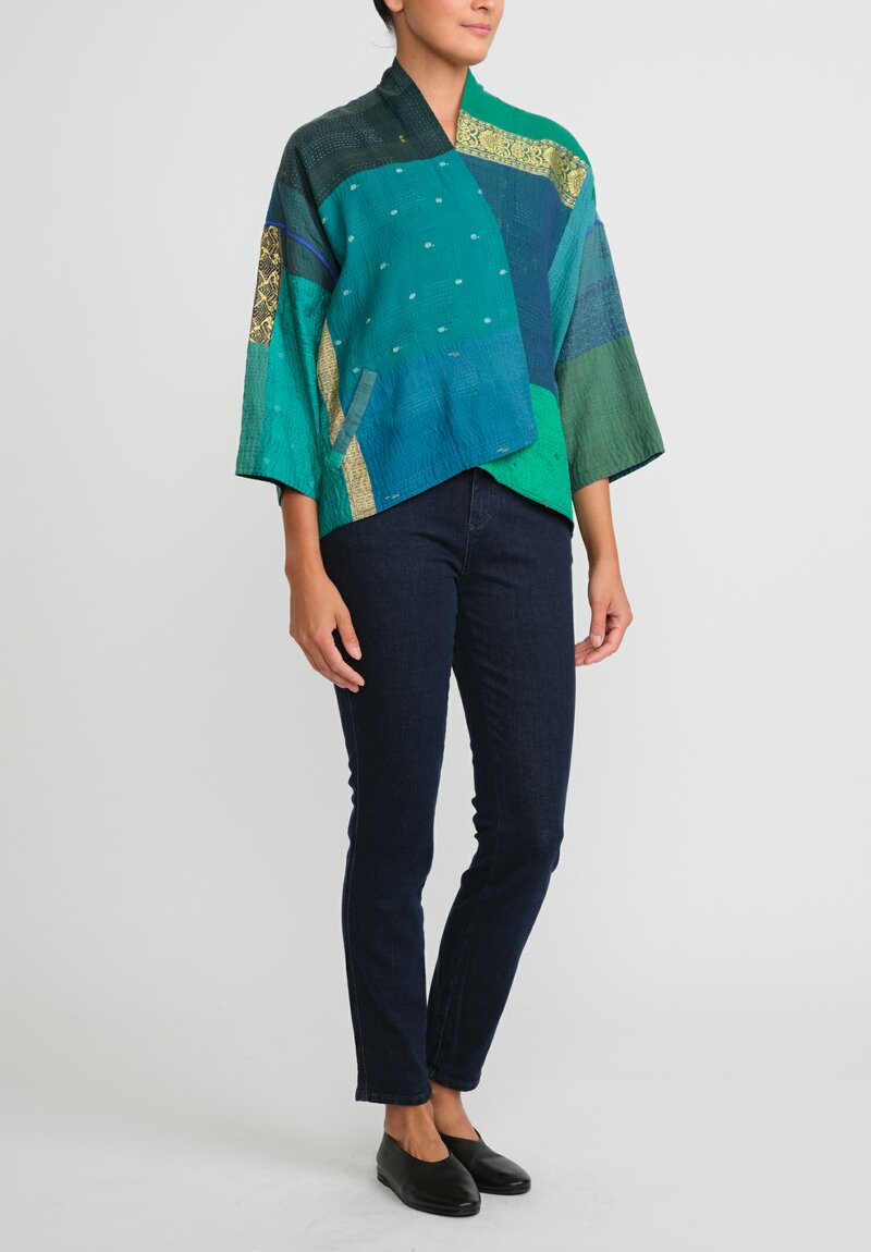 Mieko Mintz 2-Layer Cotton & Silk Woven Silk Patch Mini Kimono Jacket	