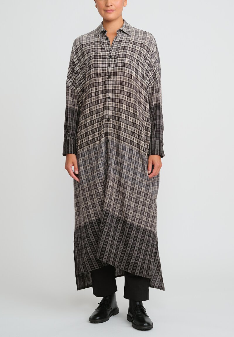 Toogood The Trawlerman Soft Wool Check Dress in Granite Brown & Black	