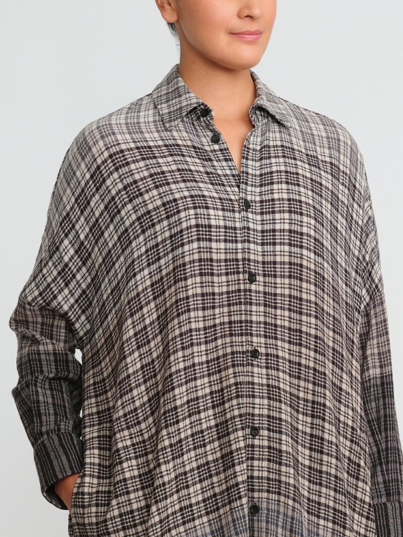 Toogood The Trawlerman Soft Wool Check Dress in Granite Brown & Black	