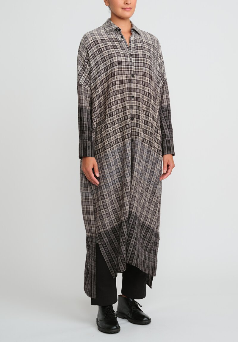 Toogood The Trawlerman Soft Wool Check Dress in Granite Brown & Black	