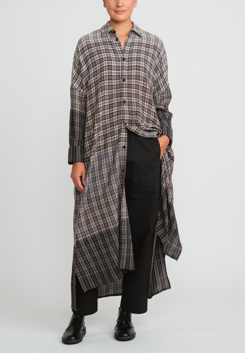 Toogood The Trawlerman Soft Wool Check Dress in Granite Brown & Black	
