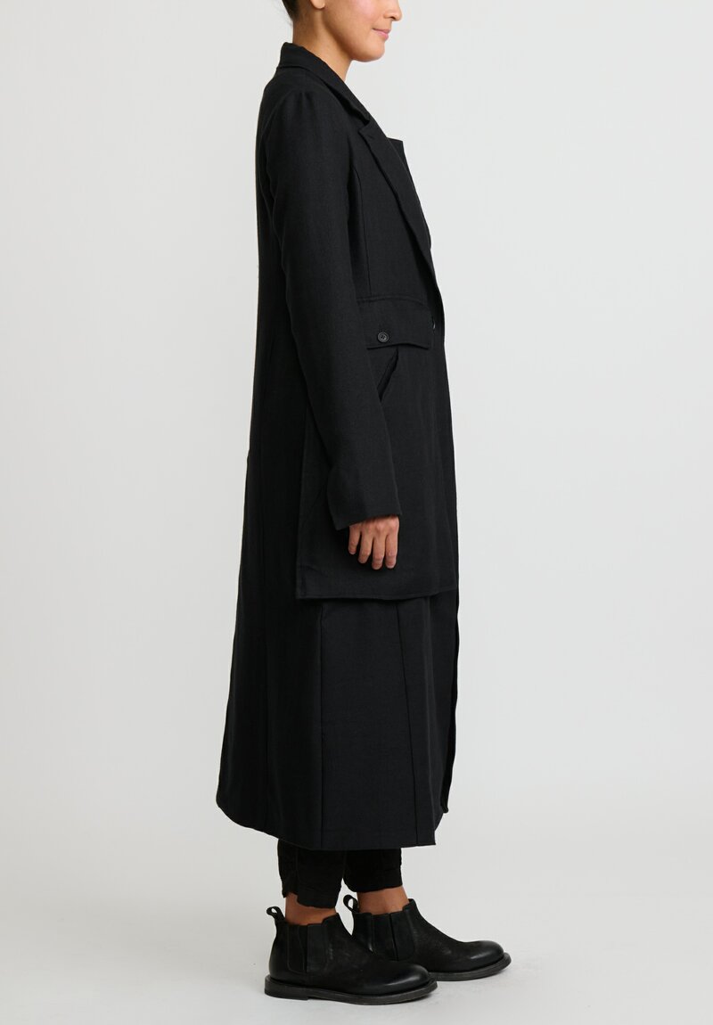 Rundholz Dip Virgin Wool and Linen Military Coat in Black