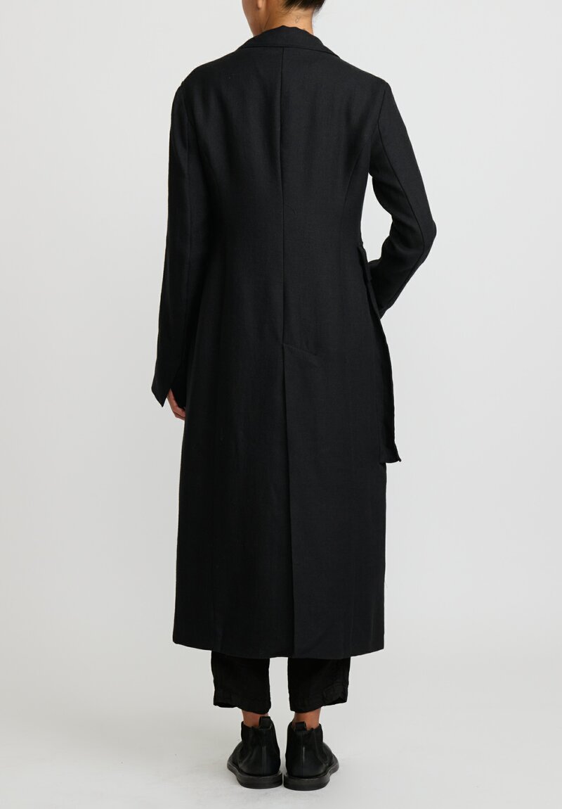 Rundholz Dip Virgin Wool and Linen Military Coat in Black