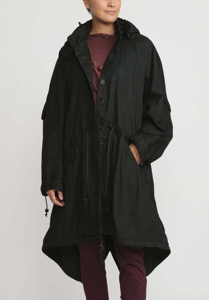 Rundholz Cotton Oversized Hooded Coat in Black