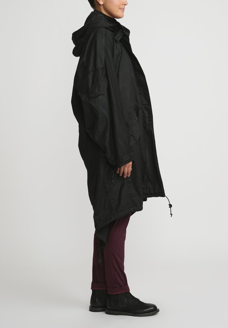 Rundholz Cotton Oversized Hooded Coat in Black