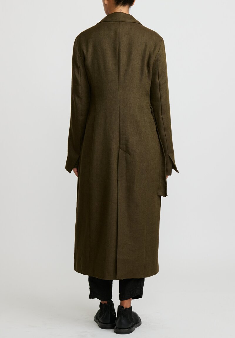 Rundholz Dip Virgin Wool and Linen Military Coat in Khaki Green