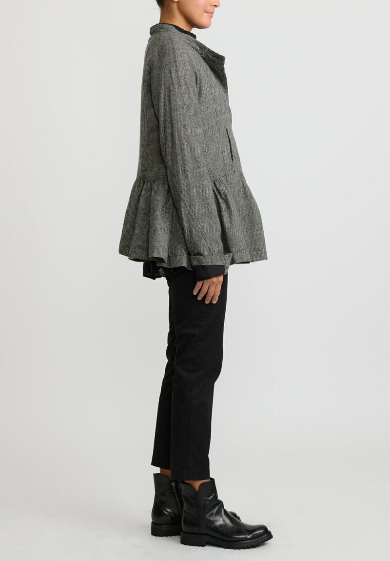 Rundholz Wool Small Check Gathered Skirt Jacket in Latte White & Black