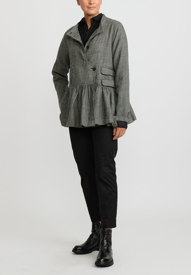 Rundholz Wool Small Check Gathered Skirt Jacket in Latte White & Black
