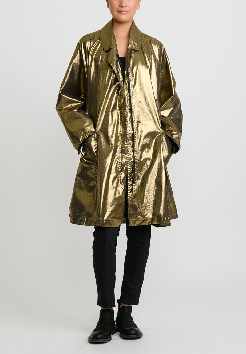 Rundholz Dip Cotton Oversized Metallic A-Line Coat in Gold & Black