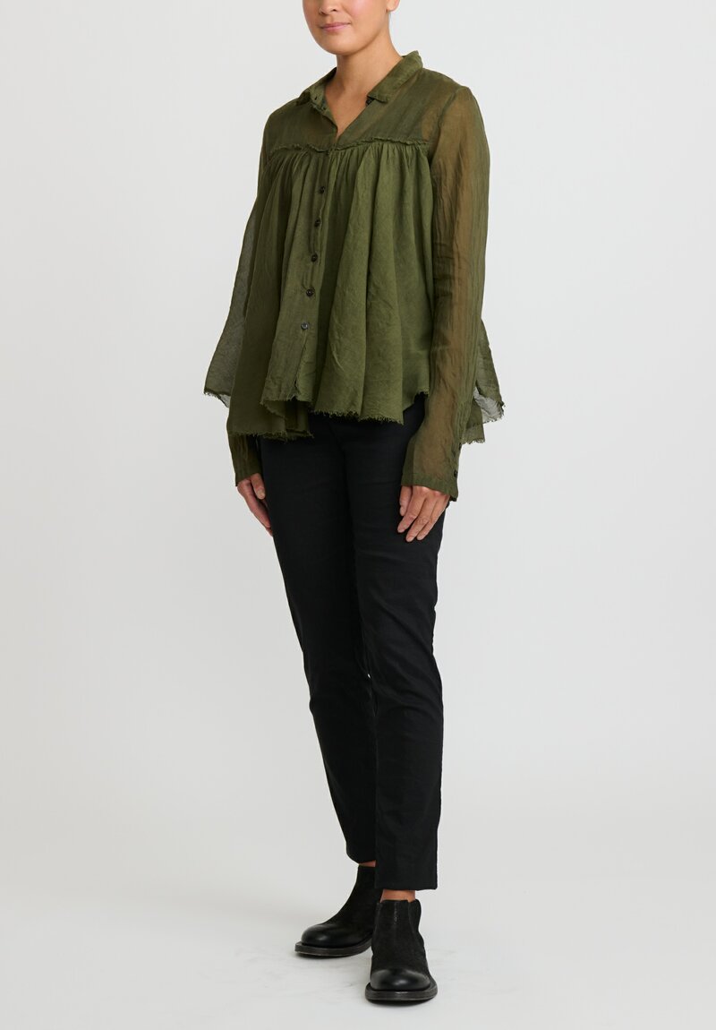 Rundholz Dip Cotton Gathered Shirt in Olive Green