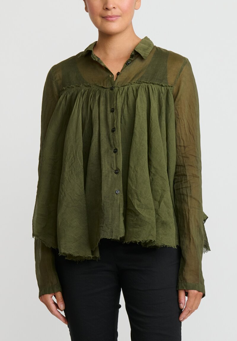 Rundholz Dip Cotton Gathered Shirt in Olive Green