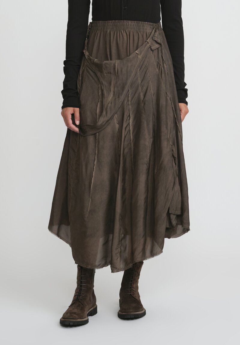 Rundholz Cotton Distressed Layered A-Line Skirt in Kaffee Brown Cloud	