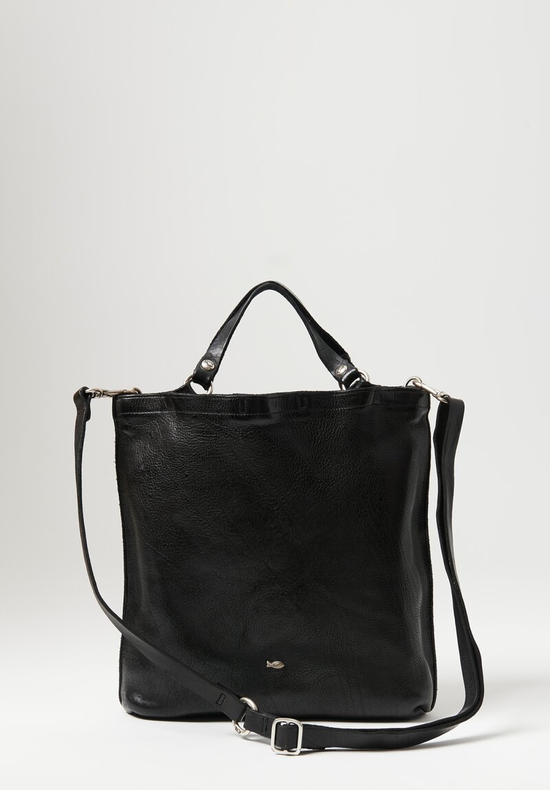 Campomaggi Leather Medium Shopping Bag with Removable Shoulder Strap Black