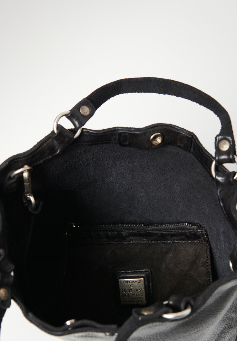 Campomaggi Leather Medium Shopping Bag with Removable Shoulder Strap Black