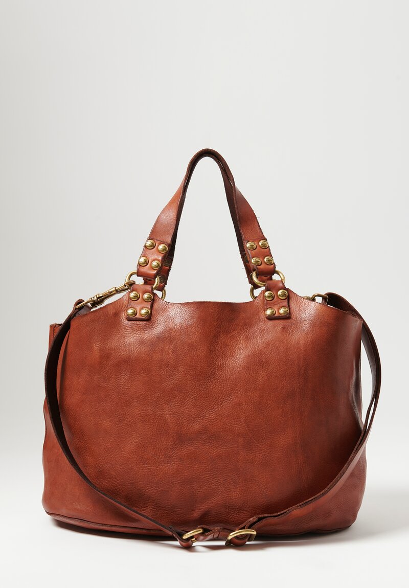 Campomaggi Leather Large Shopping Bag with Removable Shoulder Strap in Cognac Orange