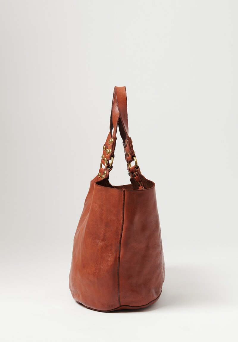 Campomaggi Leather Large Shopping Bag with Removable Shoulder Strap in Cognac Orange