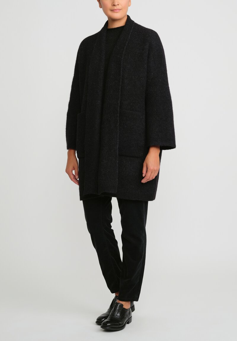 Lauren Manoogian Double Faced Baby Alpaca Wide Coat in Black Melange & White Fleck