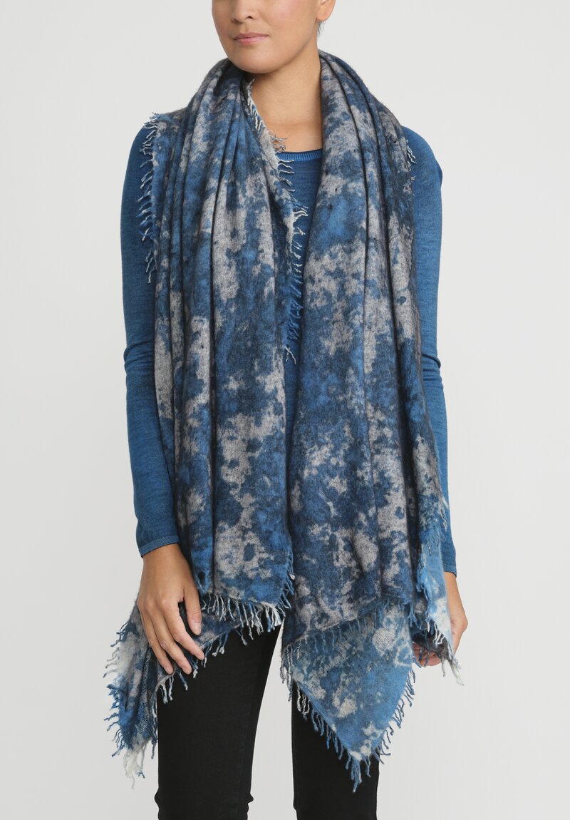 Avant Toi Hand-Painted Cashmere Spot + Velo Scarf in Nero Turquoise