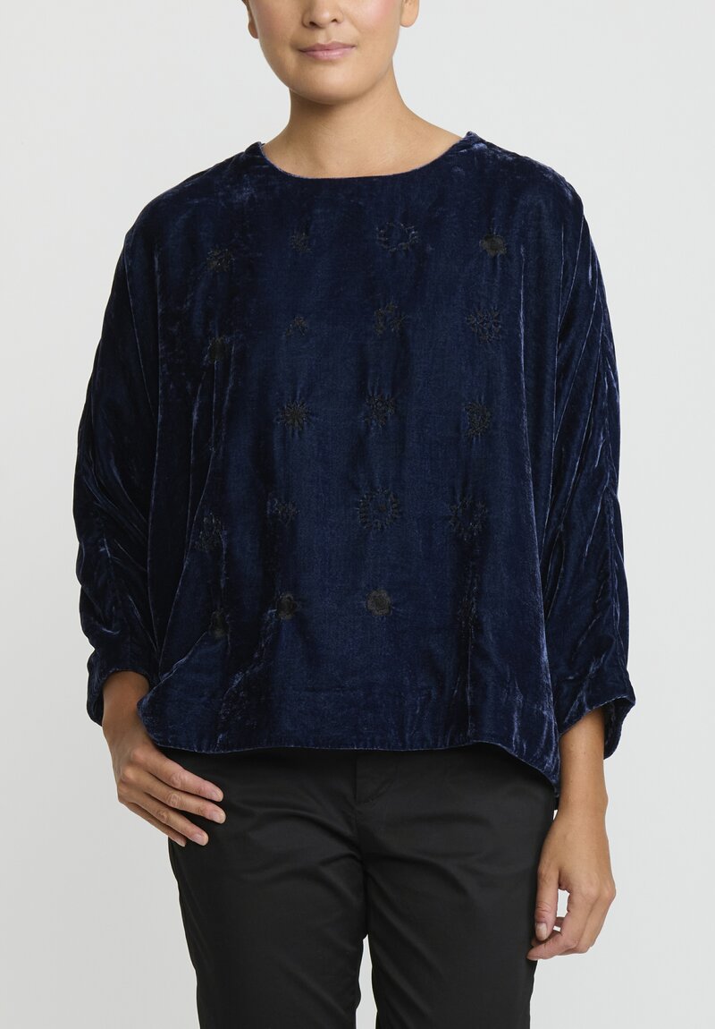 AODress Embroidered Velvet Top in Tanzanite Blue