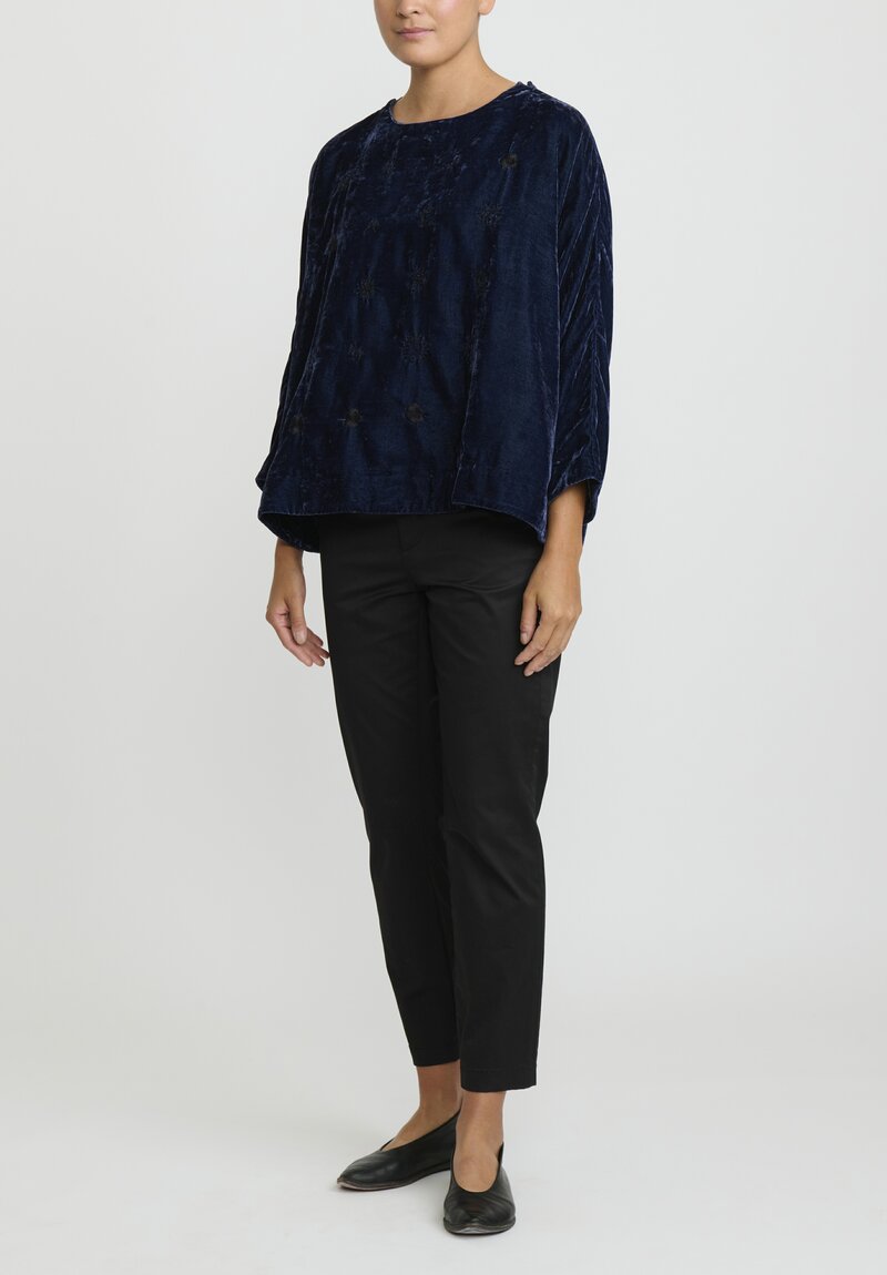 AODress Embroidered Velvet Top in Tanzanite Blue