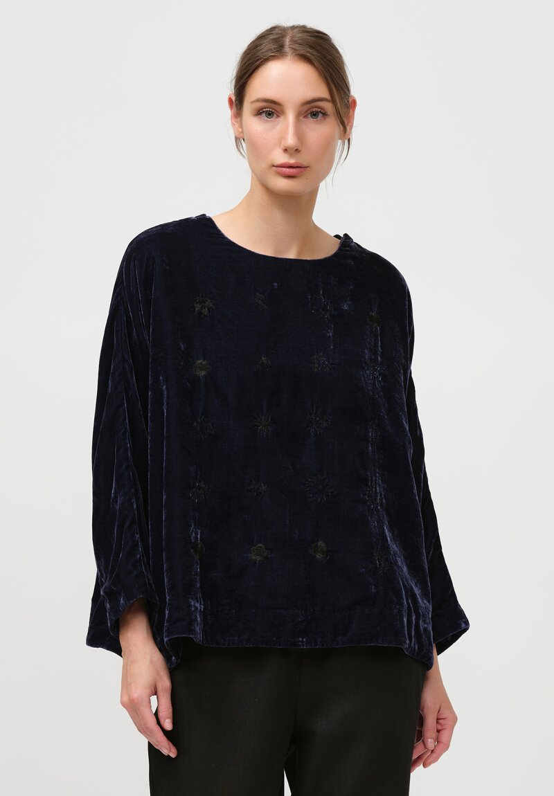 AODress Embroidered Velvet Top in Tanzanite Blue	