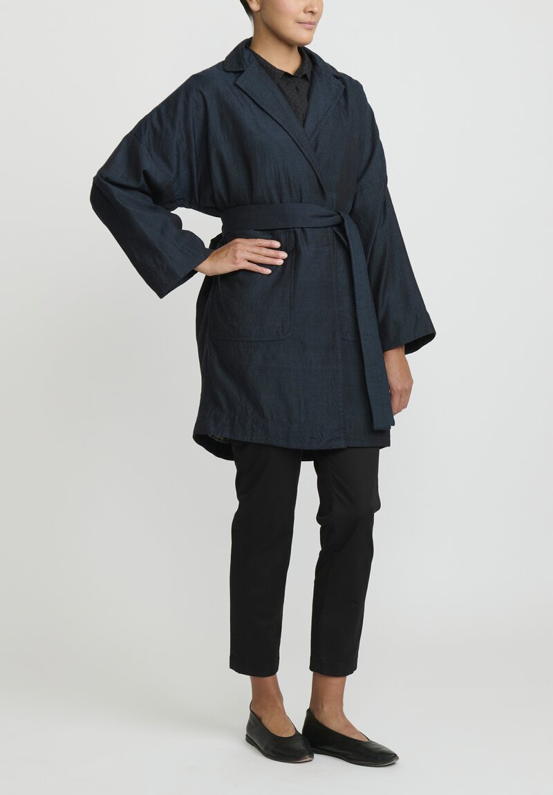 AODress Wool Middle Coat with Embroidered Belt in Raat Navy Blue