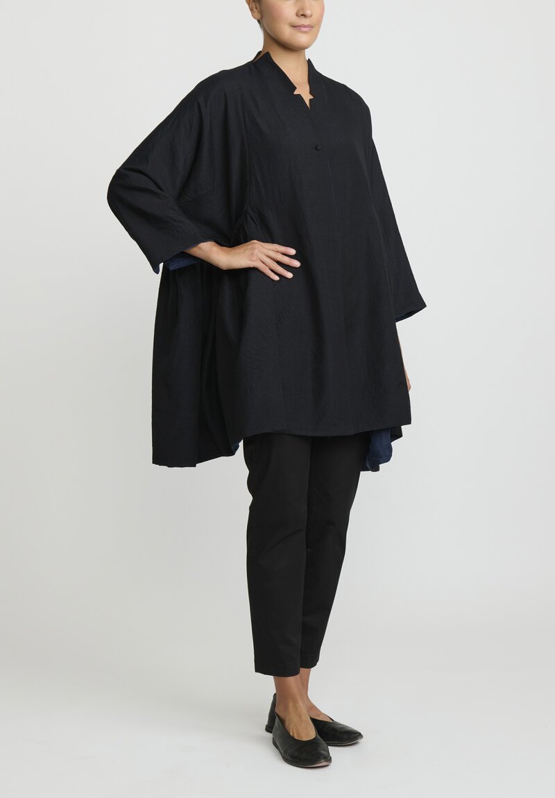 AODress Wool and Silk Side Gather Reversible Jacket in Black & Navy Blue