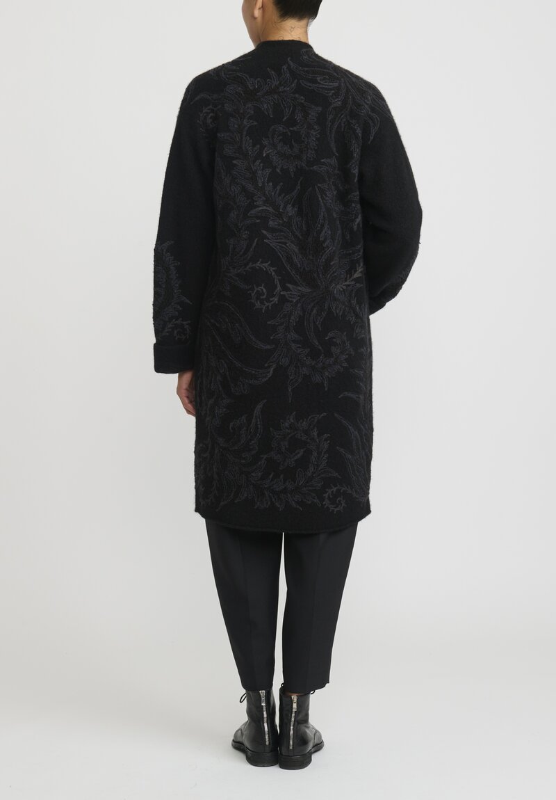 Lainey Keogh Cashmere Hand Knit Cashmere and Silk Embroidered Cocoon Coat in Black	