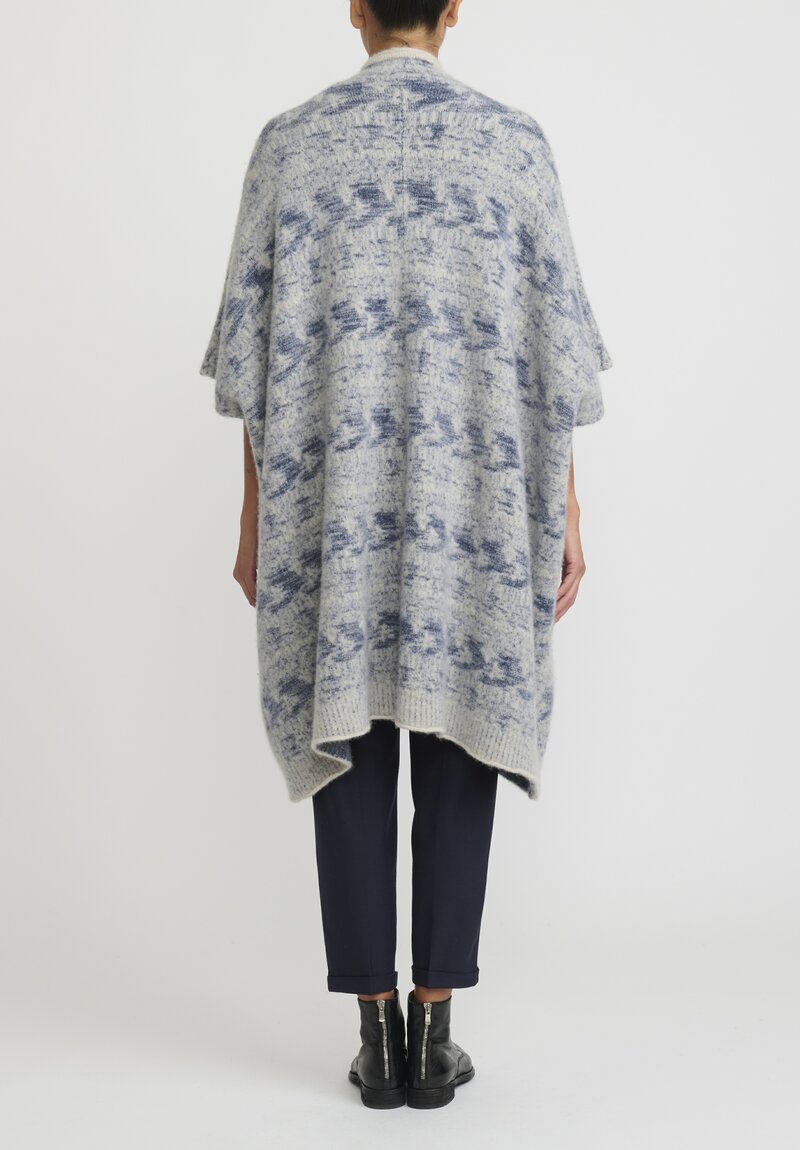 Lainey Keogh Cashmere Navajo Poncho in Oatmeal & Navy Blue	