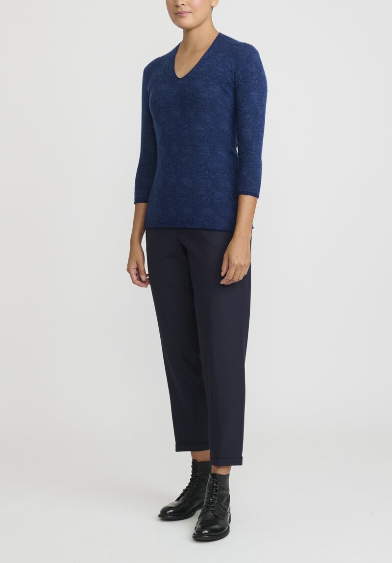 Lainey Cashmere V-Neck Sweater in Sapphire & Navy Blue	