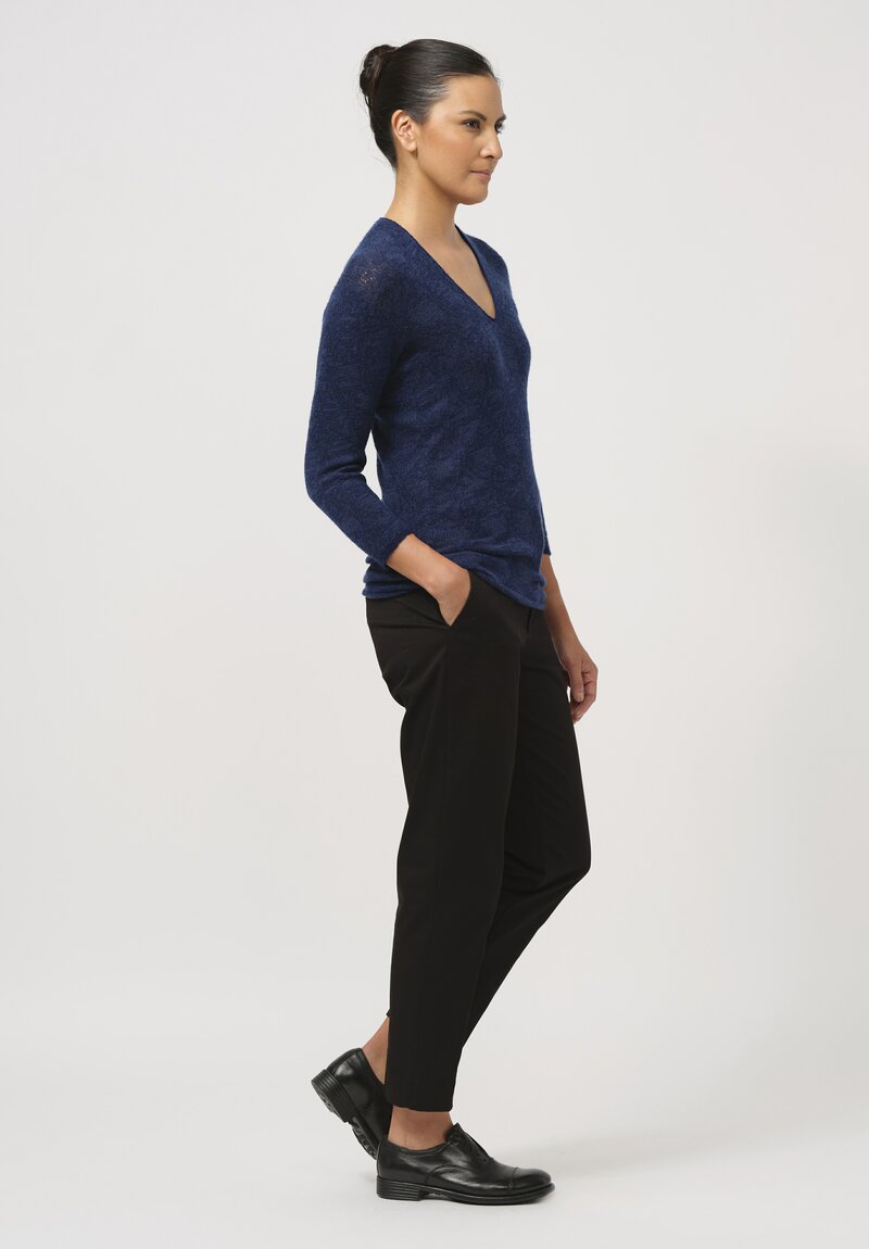 Lainey Keogh Cashmere V-Neck Sweater in Sapphire & Navy Blue	